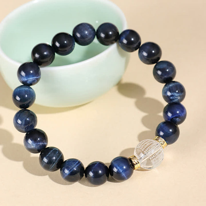 Buddha Stones Bracciale positivo con quarzo fragola e occhio di tigre blu - image 6