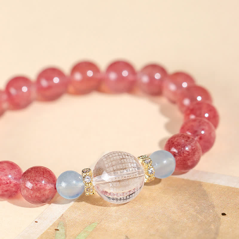 Buddha Stones Bracciale positivo con quarzo fragola e occhio di tigre blu - image 2