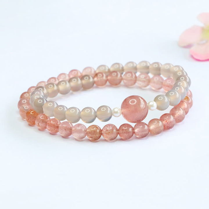 Buddha Stones Bracciale a doppio giro con quarzo fragola e agata grigia, positivo - image 2