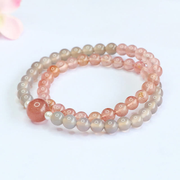 Buddha Stones Bracciale a doppio giro con quarzo fragola e agata grigia, positivo - image 8