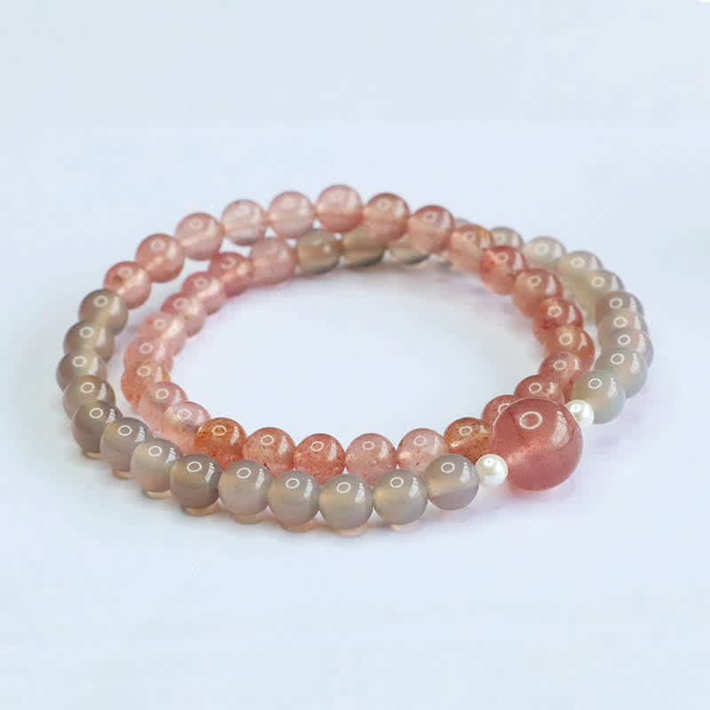 Buddha Stones Bracciale a doppio giro con quarzo fragola e agata grigia, positivo - image 4