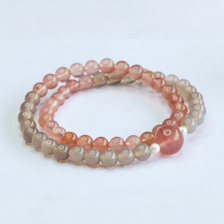 Buddha Stones Bracciale a doppio giro con quarzo fragola e agata grigia, positivo - image 4