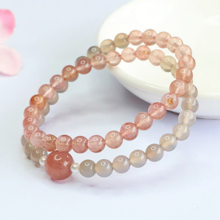 Buddha Stones Bracciale a doppio giro con quarzo fragola e agata grigia, positivo - image 3