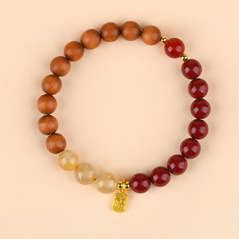 Buddha Stones Bracciale portafortuna con quarzo fragola e citrino, cinque elementi e personaggio Fu - Legna e ardesia (Circonferenza del polso: 15-16 cm) - image 14