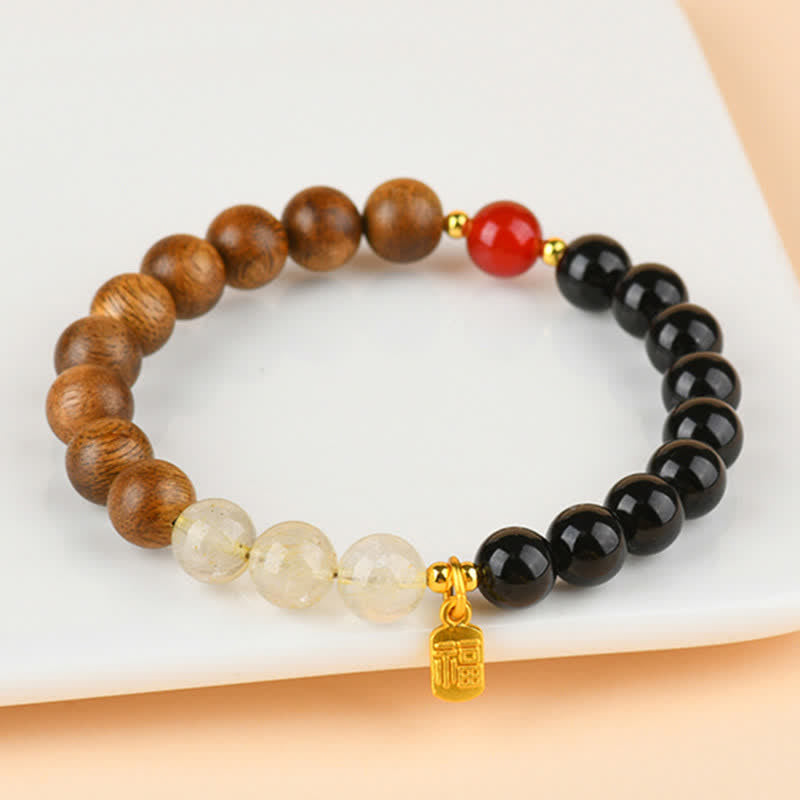 Buddha Stones Bracciale portafortuna con quarzo fragola e citrino, cinque elementi e personaggio Fu - image 20