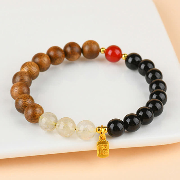 Buddha Stones Bracciale portafortuna con quarzo fragola e citrino, cinque elementi e personaggio Fu - image 20