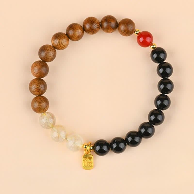 Buddha Stones Bracciale portafortuna con quarzo fragola e citrino, cinque elementi e personaggio Fu - Legno Acqua Terra (Circonferenza del polso: 15–16 cm) - image 19