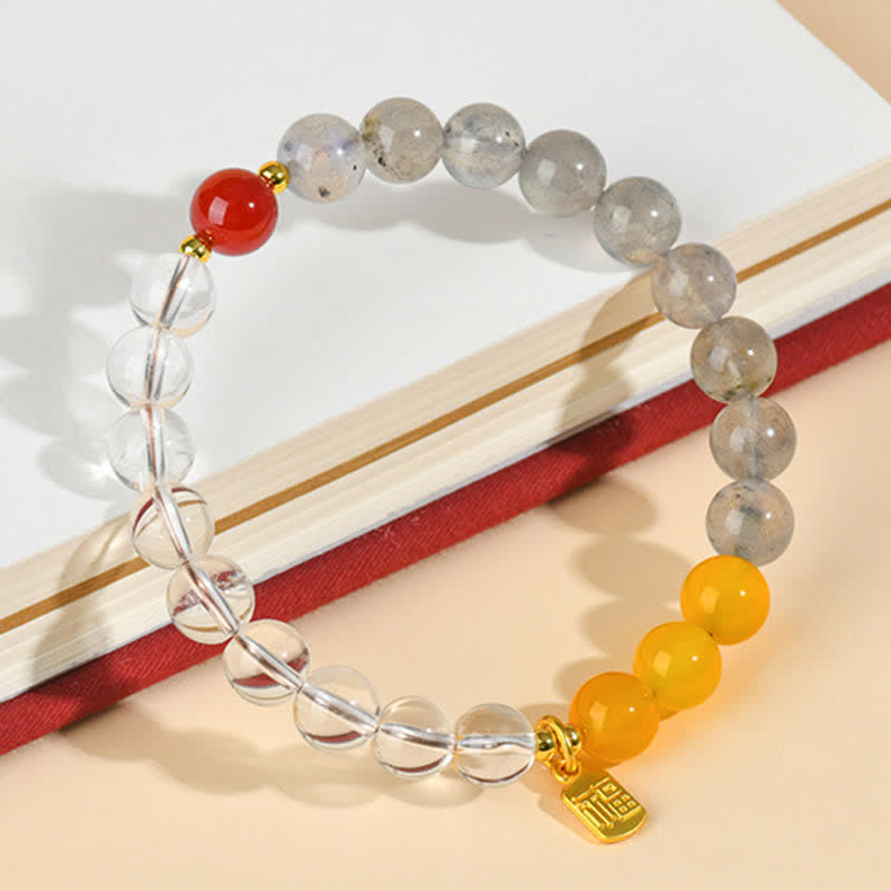Buddha Stones Bracciale portafortuna con quarzo fragola e citrino, cinque elementi e personaggio Fu - image 10