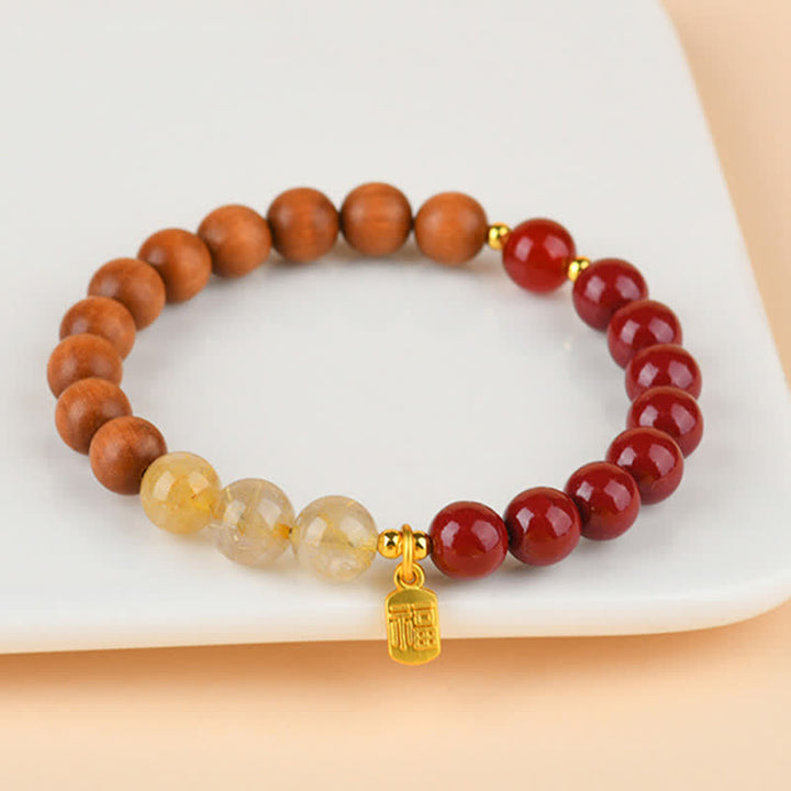 Buddha Stones Bracciale portafortuna con quarzo fragola e citrino, cinque elementi e personaggio Fu - image 15