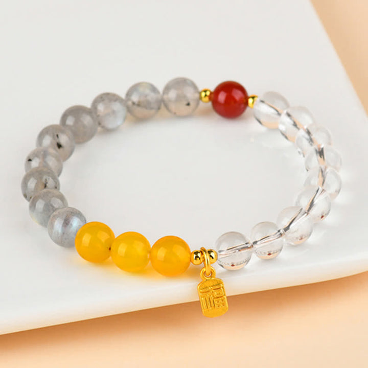 Buddha Stones Bracciale portafortuna con quarzo fragola e citrino, cinque elementi e personaggio Fu - image 9