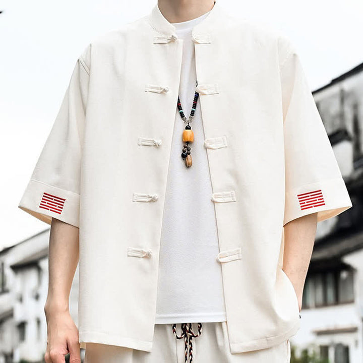 Buddha Stones Camicia da uomo a maniche corte tinta unita stile Summer Tang con bottoni a rana - image 10