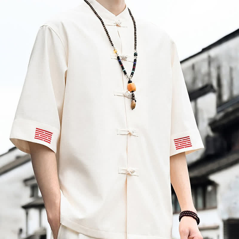 Buddha Stones Camicia da uomo a maniche corte tinta unita stile Summer Tang con bottoni a rana - image 12