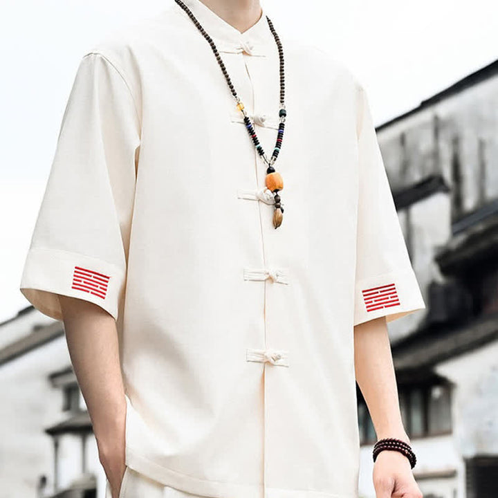 Buddha Stones Camicia da uomo a maniche corte tinta unita stile Summer Tang con bottoni a rana - image 12