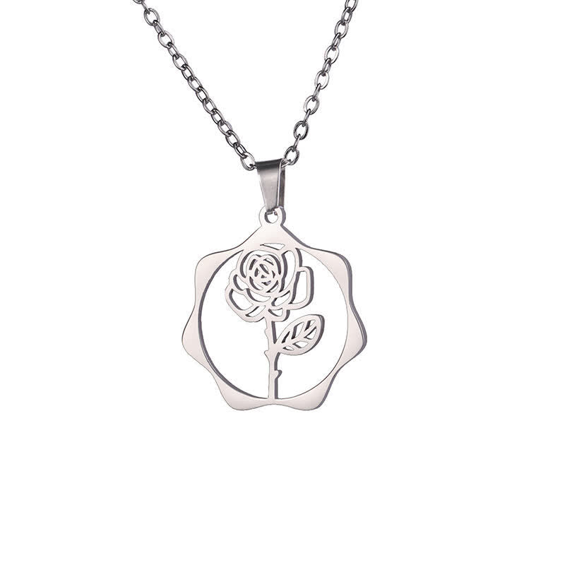 Buddha Stones Collana con ciondolo a forma di loto, fiore di nascita e simbolo dell'illuminazione, in acciaio al titanio. - Rosa - Acciaio al titanio argentato - image 25