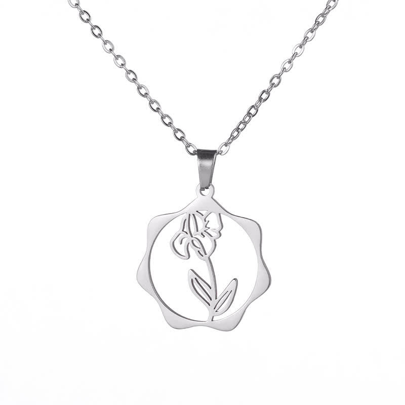 Buddha Stones Collana con ciondolo a forma di loto, fiore di nascita e simbolo dell'illuminazione, in acciaio al titanio. - Iris - Acciaio al titanio argentato - image 17