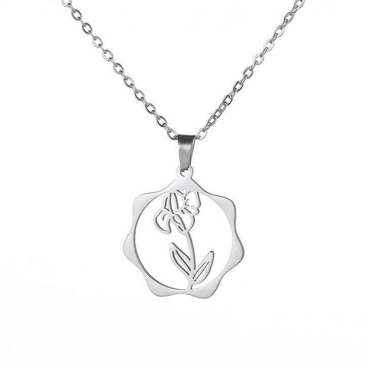 Buddha Stones Collana con ciondolo a forma di loto, fiore di nascita e simbolo dell'illuminazione, in acciaio al titanio. - Iris - Acciaio al titanio argentato - image 17