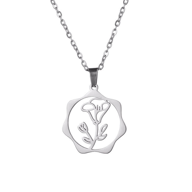 Buddha Stones Collana con ciondolo a forma di loto, fiore di nascita e simbolo dell'illuminazione, in acciaio al titanio. - Gloria del mattino - Acciaio al titanio argentato - image 21