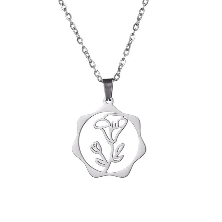 Buddha Stones Collana con ciondolo a forma di loto, fiore di nascita e simbolo dell'illuminazione, in acciaio al titanio. - Gloria del mattino - Acciaio al titanio argentato - image 21