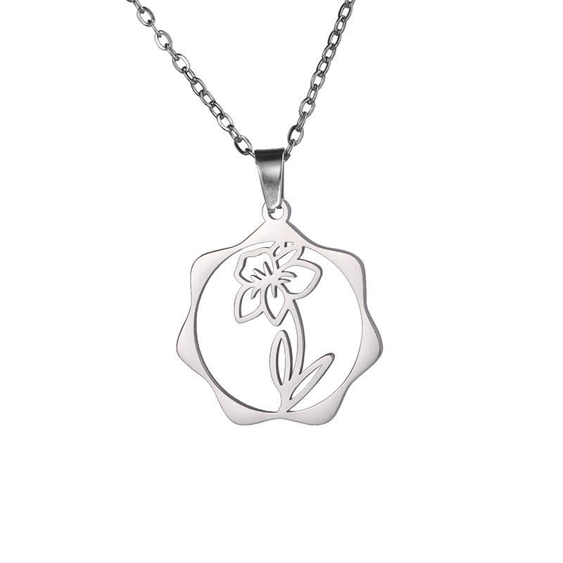 Buddha Stones Collana con ciondolo a forma di loto, fiore di nascita e simbolo dell'illuminazione, in acciaio al titanio. - Narciso - Acciaio al titanio argentato - image 29