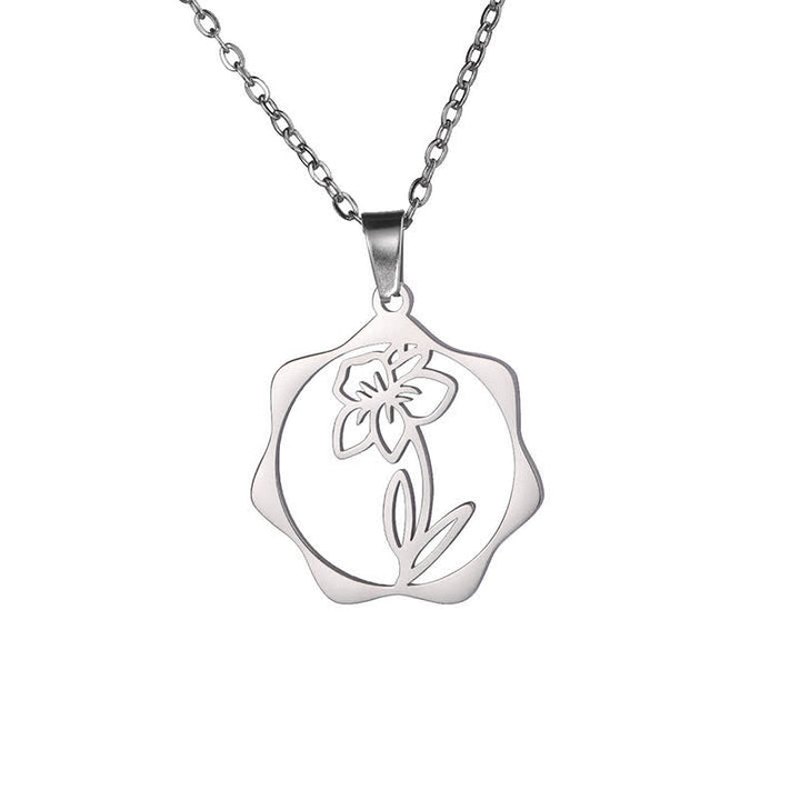 Buddha Stones Collana con ciondolo a forma di loto, fiore di nascita e simbolo dell'illuminazione, in acciaio al titanio. - Narciso - Acciaio al titanio argentato - image 29