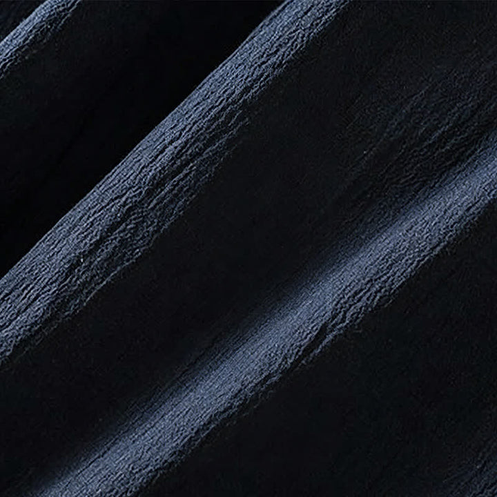 Buddha Stones Camicia da uomo a maniche corte, tinta unita, con colletto alla coreana, bottoni a rana, stile Tang estivo, con tasche. - image 4