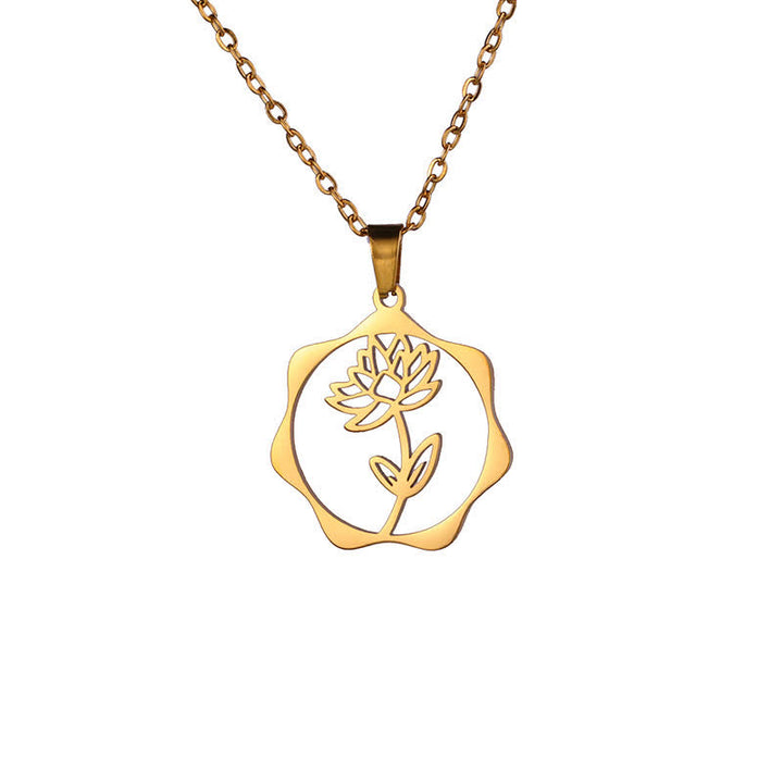 Buddha Stones Collana con ciondolo a forma di loto, fiore di nascita e simbolo dell'illuminazione, in acciaio al titanio. - Loto - Acciaio al titanio dorato - image 1