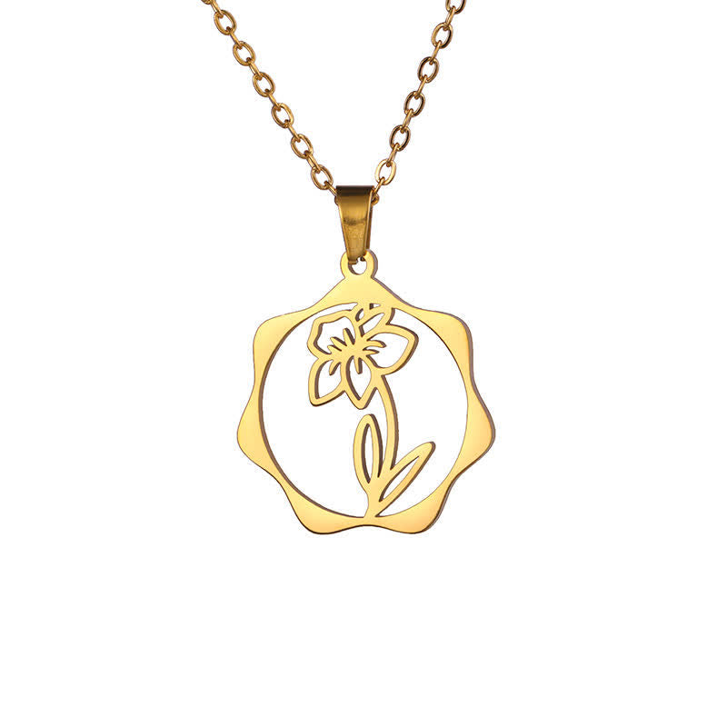 Buddha Stones Collana con ciondolo a forma di loto, fiore di nascita e simbolo dell'illuminazione, in acciaio al titanio. - Narciso - Acciaio al titanio dorato - image 30