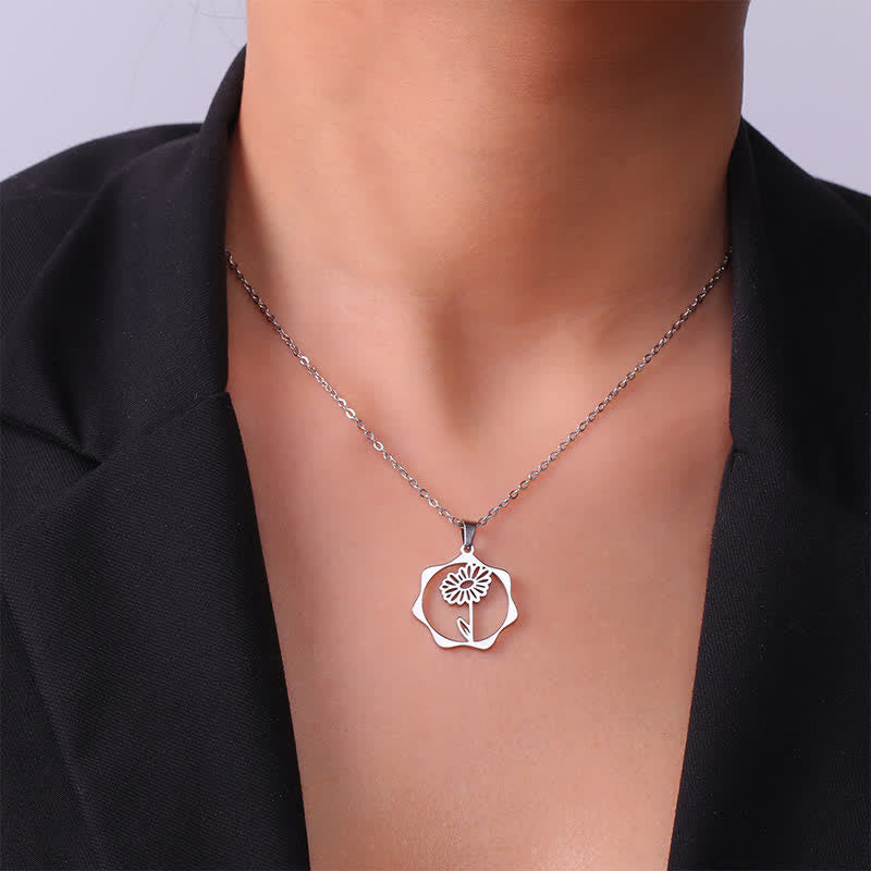 Buddha Stones Collana con ciondolo a forma di loto, fiore di nascita e simbolo dell'illuminazione, in acciaio al titanio. - image 14