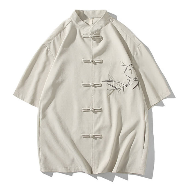 Buddha Stones Camicia da uomo a maniche corte stile Tang estivo con colletto alla coreana, bottoni a rana e ricamo di bambù. - Biancheria - US/UK/AU46, EU56 (5XL) - image 30