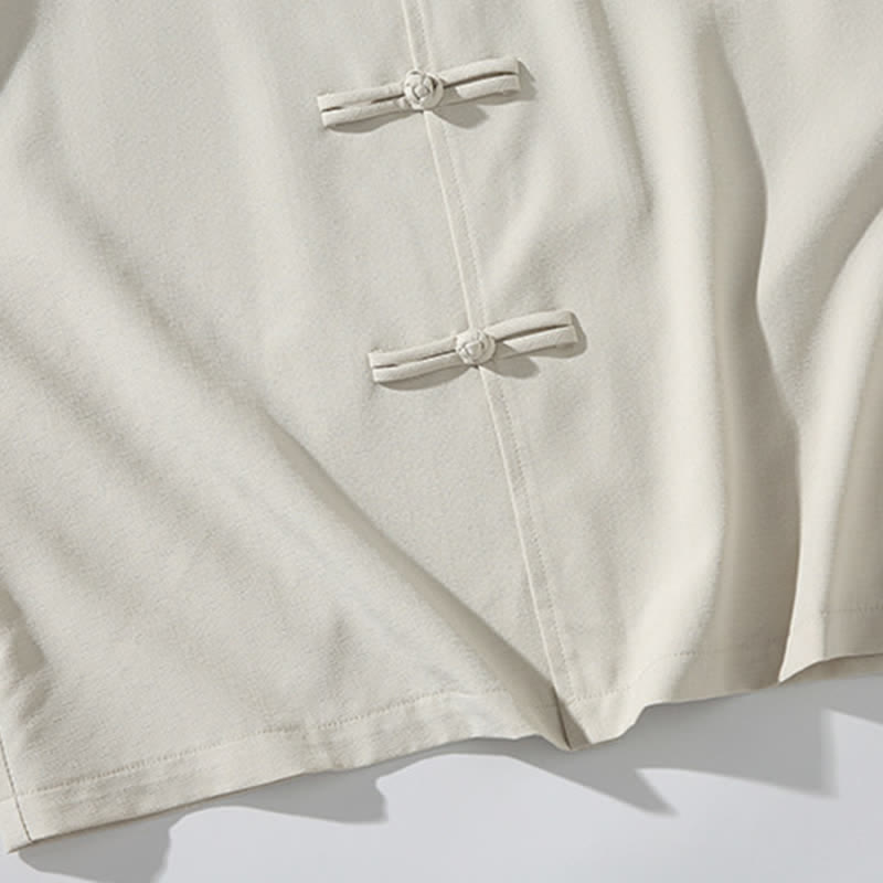 Buddha Stones Camicia da uomo a maniche corte stile Tang estivo con colletto alla coreana, bottoni a rana e ricamo di bambù. - image 33