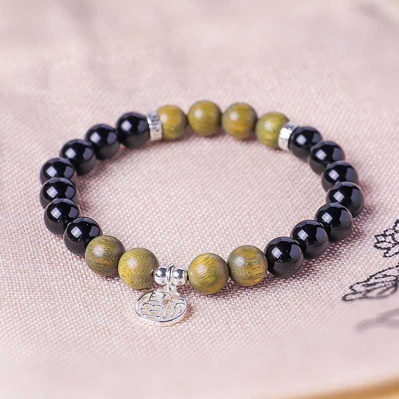 Buddha Stones Braccialetto portafortuna con perline e personaggio Fu in onice nera - image 17