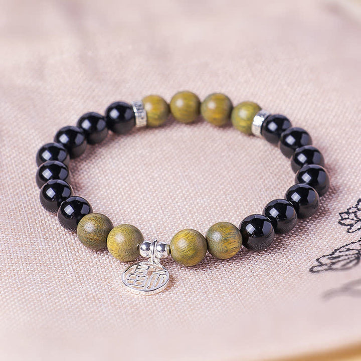 Buddha Stones Braccialetto portafortuna con perline e personaggio Fu in onice nera - image 17