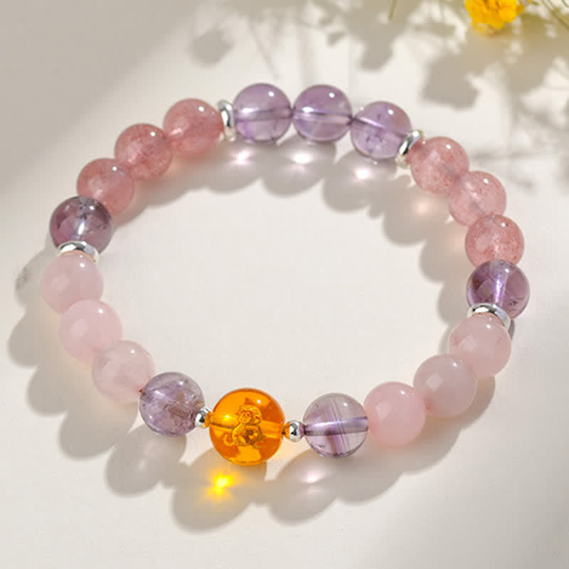 Buddha Stones Bracciale di protezione con segni zodiacali cinesi e ossidiana con riflessi argentati e cristalli naturali. - image 43