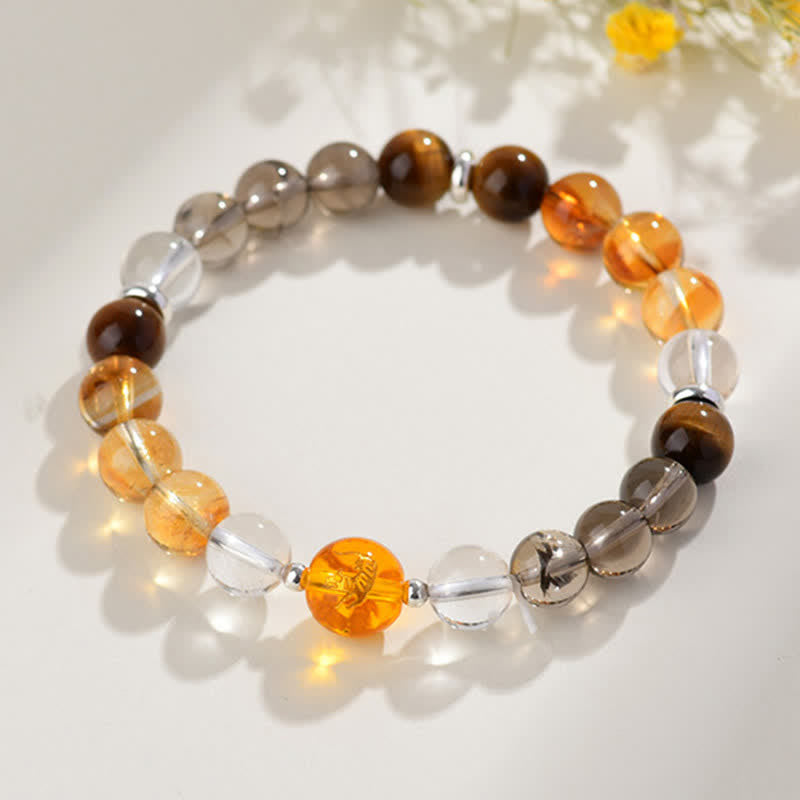 Buddha Stones Bracciale di protezione con segni zodiacali cinesi e ossidiana con riflessi argentati e cristalli naturali. - image 25