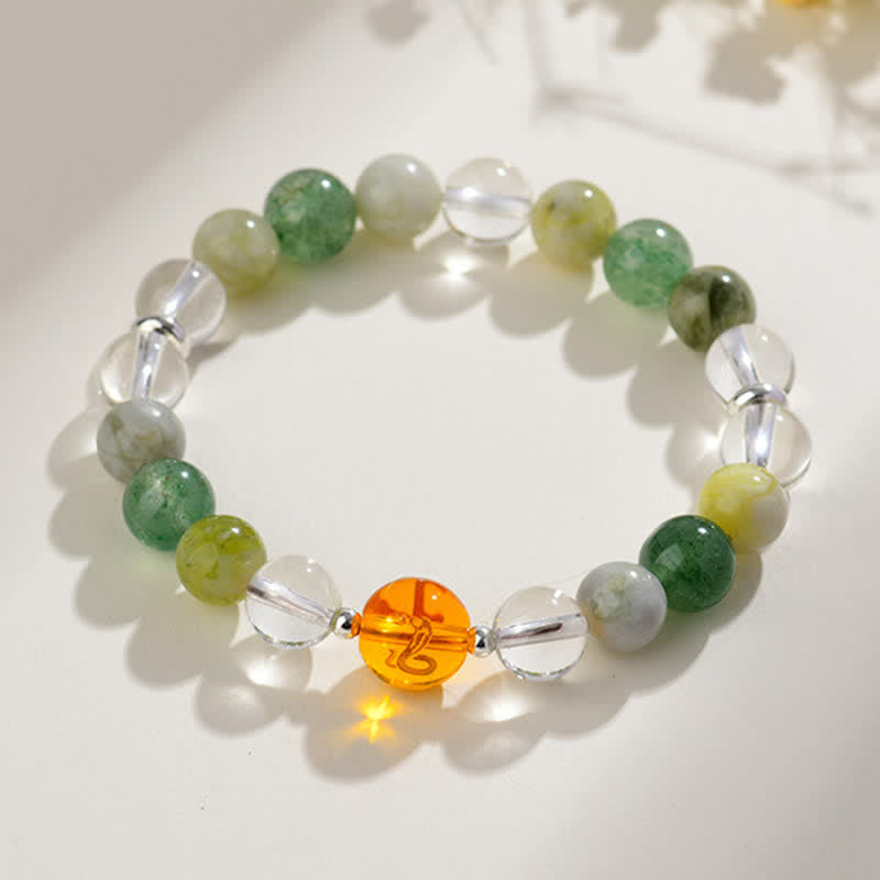 Buddha Stones Bracciale di protezione con segni zodiacali cinesi e ossidiana con riflessi argentati e cristalli naturali. - image 33