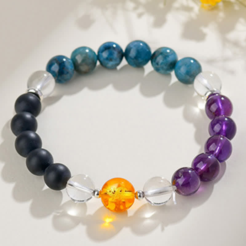 Buddha Stones Bracciale di protezione con segni zodiacali cinesi e ossidiana con riflessi argentati e cristalli naturali. - image 49