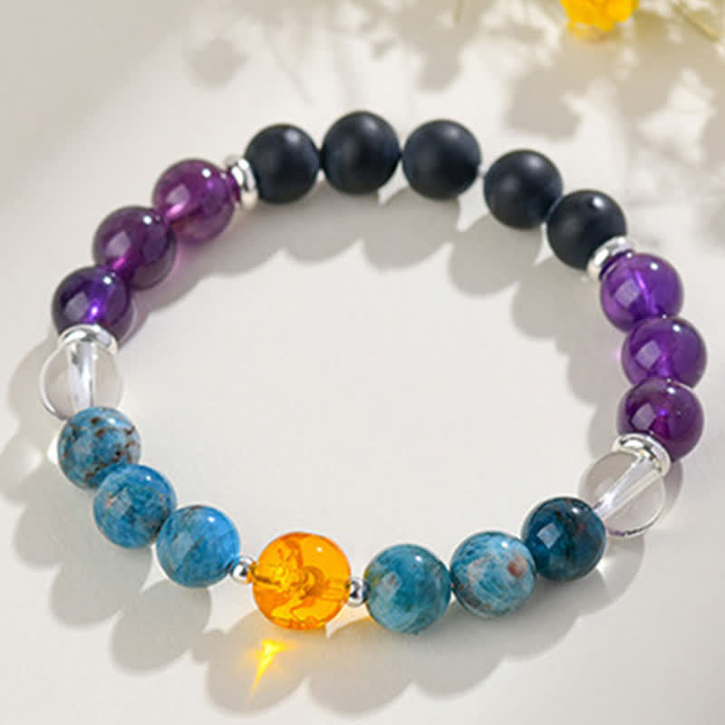 Buddha Stones Bracciale di protezione con segni zodiacali cinesi e ossidiana con riflessi argentati e cristalli naturali. - image 15