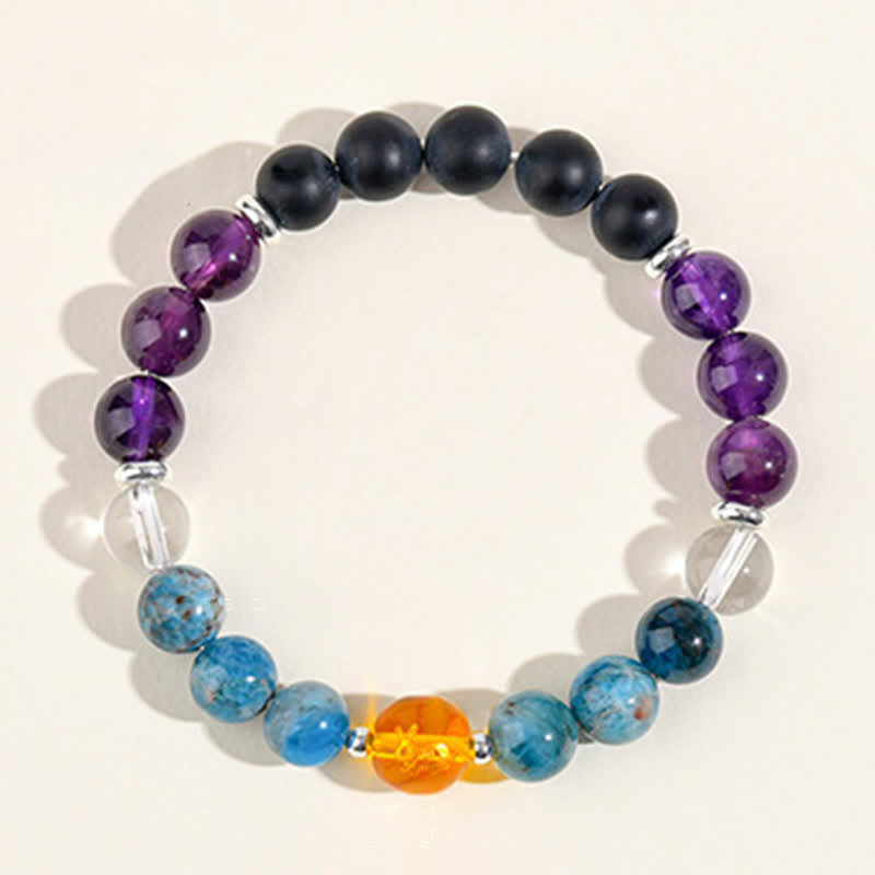 Buddha Stones Bracciale di protezione con segni zodiacali cinesi e ossidiana con riflessi argentati e cristalli naturali. - image 14