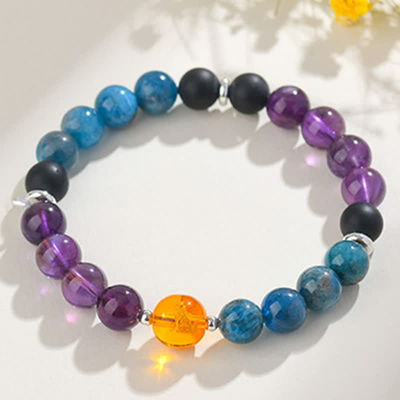 Buddha Stones Bracciale di protezione con segni zodiacali cinesi e ossidiana con riflessi argentati e cristalli naturali. - image 46
