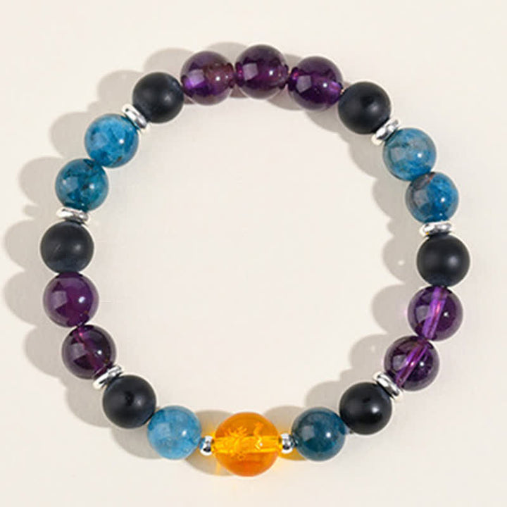 Buddha Stones Bracciale di protezione con segni zodiacali cinesi e ossidiana con riflessi argentati e cristalli naturali. - image 29