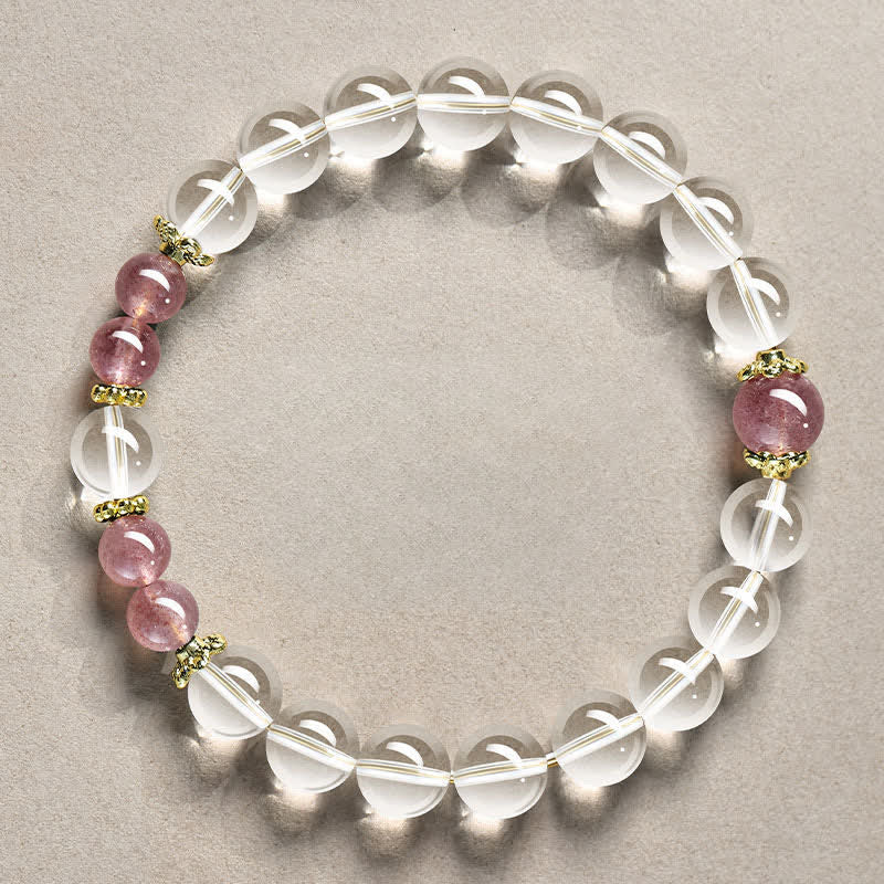 Buddha Stones Braccialetto curativo con perline di quarzo trasparente naturale - Quarzo trasparente da 8 mm, quarzo fragola (circonferenza del polso: 15-16 cm) - image 9