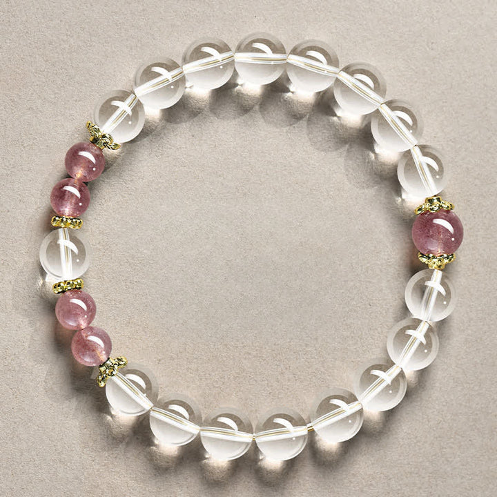 Buddha Stones Braccialetto curativo con perline di quarzo trasparente naturale - Quarzo trasparente da 8 mm, quarzo fragola (circonferenza del polso: 15-16 cm) - image 9