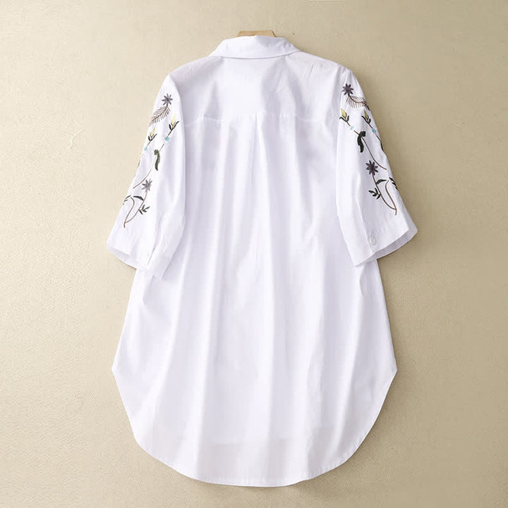 Buddha Stones Camicia da donna a maniche corte in stile boho con ricami floreali, ideale per la primavera/estate. - image 7