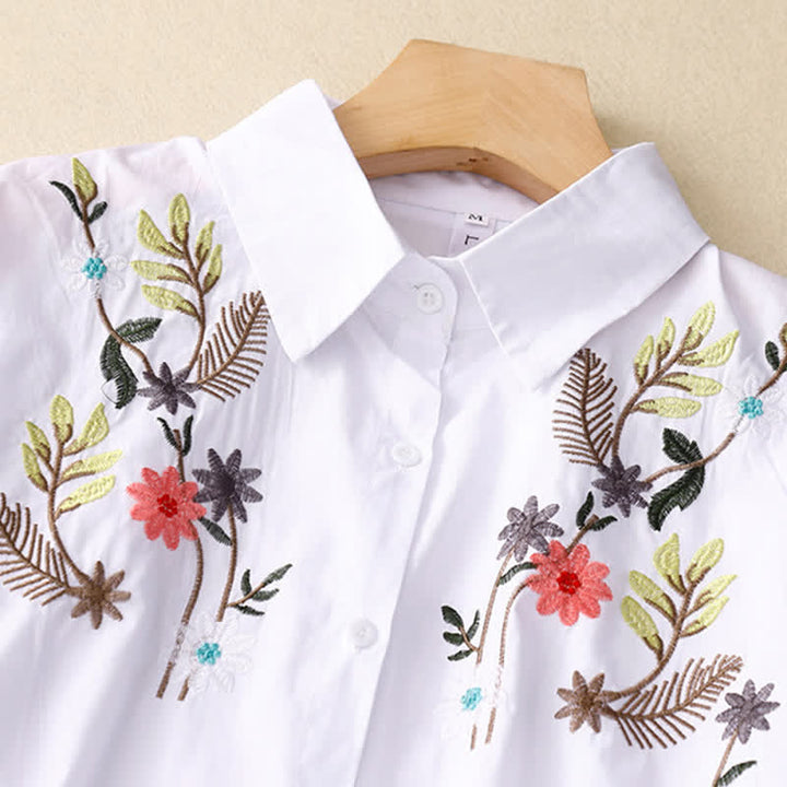 Buddha Stones Camicia da donna a maniche corte in stile boho con ricami floreali, ideale per la primavera/estate. - image 8