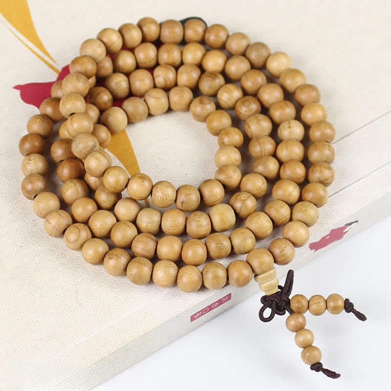 Buddha Stones Mala di 108 perle annodate e lucidate a mano in legno di pesco. - 8 mm - Normale - Legno di pesco (Protezione♥Purificazione) - image 1