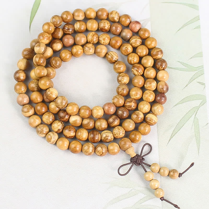 Buddha Stones Mala di 108 perle annodate e lucidate a mano in legno di pesco. - 8 mm - Motivo a grana antica, nuova artigianato - Legno di pesco (Protezione♥Purificazione) - image 4
