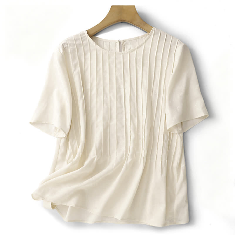 Buddha Stones T-shirt da donna a maniche corte, elegante, plissettata, tinta unita, per l'estate. - Beige - US6, UK/AU10, EU38 (XL) - image 1
