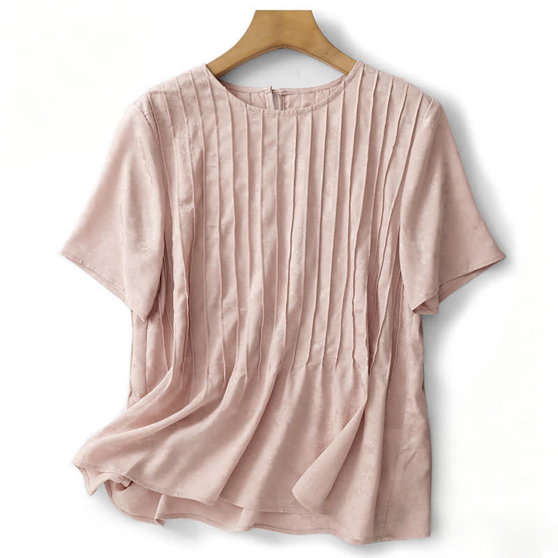 Buddha Stones T-shirt da donna a maniche corte, elegante, plissettata, tinta unita, per l'estate. - Rosa chiaro - US6, UK/AU10, EU38 (XL) - image 0