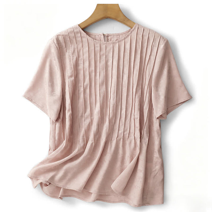 Buddha Stones T-shirt da donna a maniche corte, elegante, plissettata, tinta unita, per l'estate. - Rosa chiaro - US6, UK/AU10, EU38 (XL) - image 0