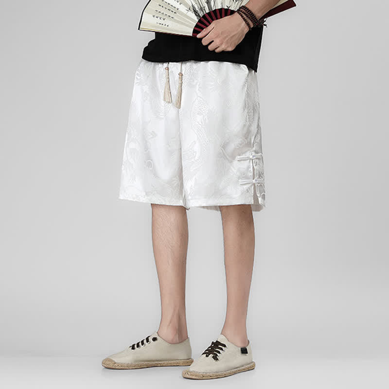 Buddha Stones Pantaloncini da uomo estivi con coulisse, motivo drago-rana e bottoni laterali, con tasche. - image 20